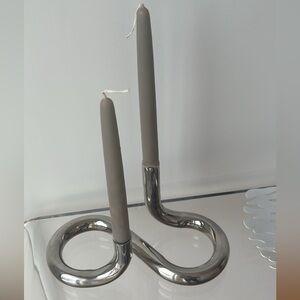 Modern Chrome Candle Holder with Gray Candles